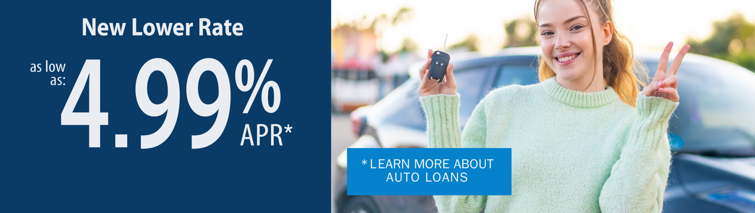 Auto Loan 4.99% apr. Learn more about auto loans