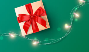 holiday gift and twinkle lights