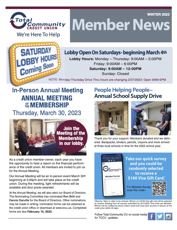 page one of the TCCU 4th quarter newsletter