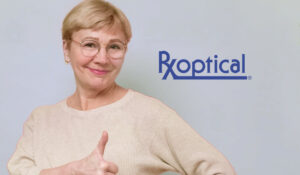happy mature woman wearing stylish glasses