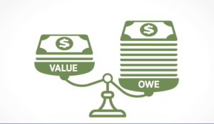 graphic, scales showing value and amount owed