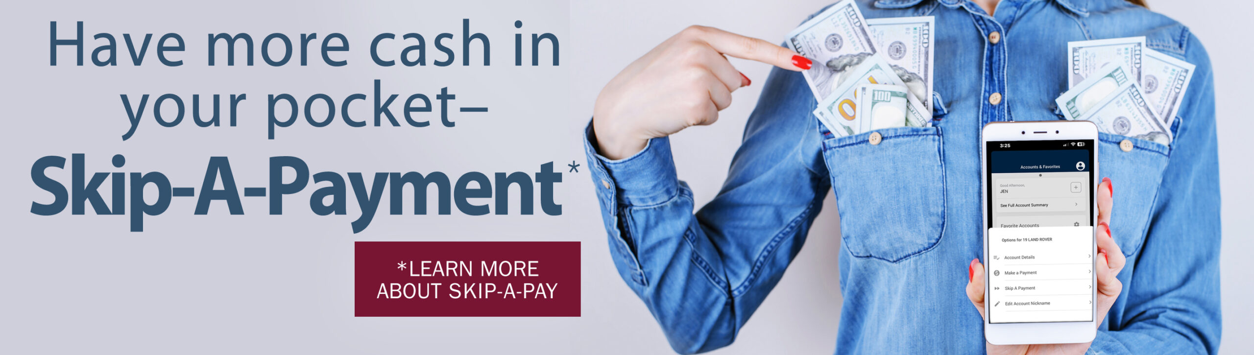 woman shows pockets full of us dollars