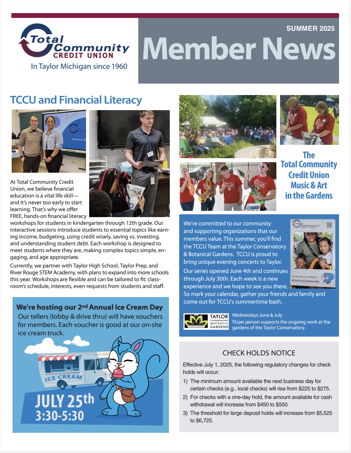 TCCU newsletter, page one