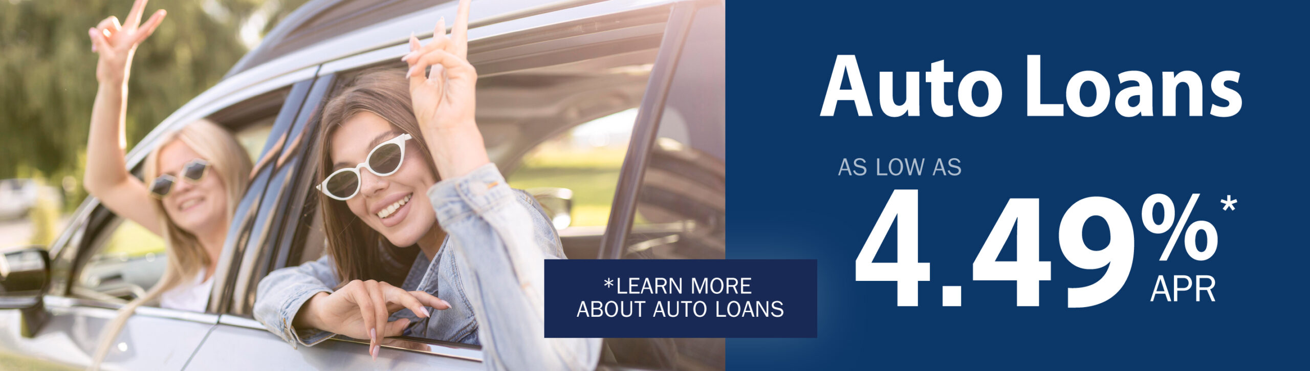 Two woman enjoy road trip in new vehicle. Auto Loans as low as 4.49%*
