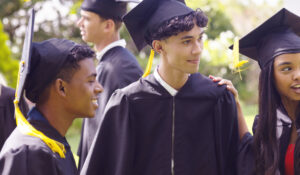 high school grads in cap and gown