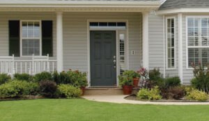 suburban home with welcoming front entry door