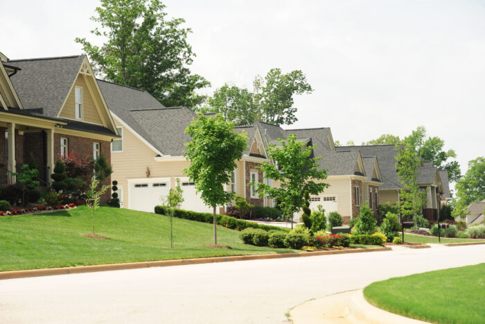 idyllic suburban street homes