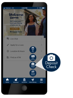phone screen, location for mobile check deposit function
